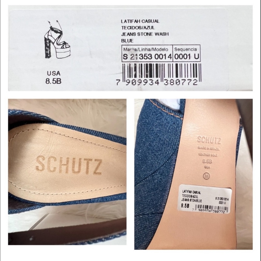 New! Schutz Latifah Denim Platform Block Heel Sandals in Blue - Picture 12 of 12